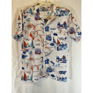 Vintage Smith Bros ‎ Button Down Caribbean Medium Bahama Paradise Print Rayon